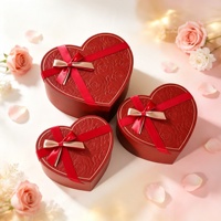 Caja de Regalo de Lujo con Diseño de Rosas en Relieve, Caja Roja Premium, Juego de 3 Piezas, Caja de Regalo Cosmética con Lazo de Cinta, Caja de Embalaje para Regalo