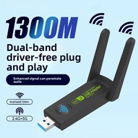 Routeur Wi-Fi USB externe 1300 Mbps sans pilote, signal Wi-Fi double bande 2,4G/5G, récepteur Gigabit pour ordinateurs portables