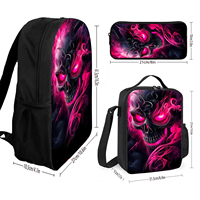 Sac à dos Oxford style preppy pour enfants Halloween, ensemble trois pièces avec fermeture éclair, design DIY, sac à déjeuner et trousse à crayons, grand format 17 pouces