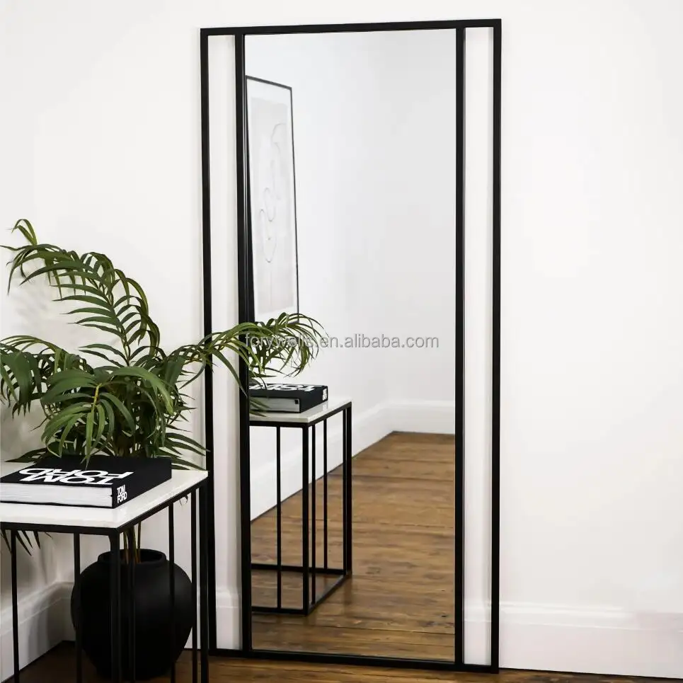 Simple Mirrors Decorative Designed Full Body Rectangle Wall Mirrors Arch Black Framed Free Standing Gold Metal Wall Mirror