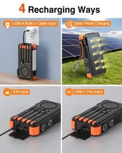 Batterie <span class=keywords><strong>solaire</strong></span> portable à charge rapide, <span class=keywords><strong>chargeur</strong></span> <span class=keywords><strong>solaire</strong></span>, lampe de camping, <span class=keywords><strong>chargeur</strong></span> sans fil, 9V, 4 câbles, boussole, 20000mAh - Product Image 2