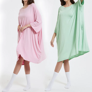 Camicia da <span class=keywords><strong>Notte</strong></span> <span class=keywords><strong>in</strong></span> Bambù Personalizzata con Logo OEM, Taglia Unica, Abbigliamento Estivo, T-shirt Elasticizzata, Maglietta Oversize per Dormire, Pigiama - Product Image 4