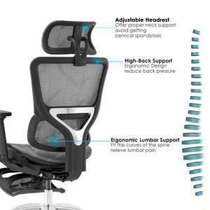 Guangdong Executive Silla de diseño moderno Oficina Ergonómica Respaldo alto Sillas de oficina de malla para dormir con reposapiés - Product Image 5