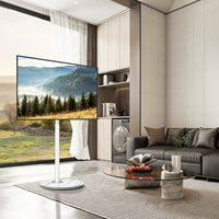 Soporte de TV Moderno Artístico de Acero Aleado Blanco para TV LCD/LED de 32-65 Pulgadas con Base Redonda de Vidrio con Patrón de Mármol, VESA Máxima 400x400