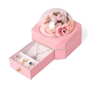 아크릴 케이스 귀걸이 반지 보석 전시 프레스 말린 꽃 작은 선물 슬라이딩 상자 보석 목걸이 용 장미