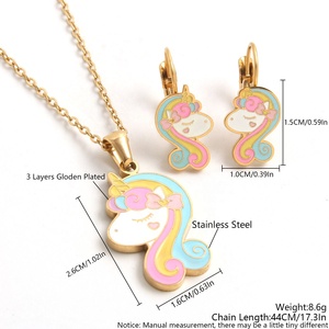 <span class=keywords><strong>Set</strong></span> di gioielli per bambini bambini piccoli ragazze placcato in oro 18k con animali unicorno insetti libellula coccinella collana <span class=keywords><strong>set</strong></span> orecchini - Product Image 3