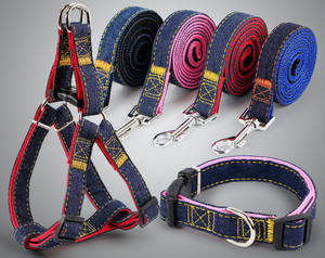 Grosir tali kekang anjing tali Denim mewah rompi nilon dengan fitur empuk tombol padat pola untuk penggunaan luar ruangan perlengkapan hewan peliharaan - Product Image 5