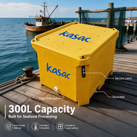 Bac isotherme 300L robuste pour le transport de fruits de mer, empilable avec couvercle et poignée, idéal pour l'aquaculture et la chaîne du froid