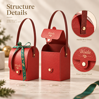 Boîte cadeau rigide personnalisée avec logo de marque, ruban en carton texturé rouge, poignée de transport portable, OEM