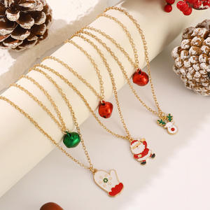 Collar con colgante de aleación chapado en oro de doble capa estilo navideño transfronterizo campana <span class=keywords><strong>Santa</strong></span> Claus árbol de Navidad alce clavícula - Product Image 2