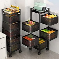 Eenlaags PP+Koolstofstaal keukenkar met rolwagensysteem voor fruit, snacks, groenten en boodschappenopslag - Zwart/Wit