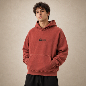 Sweat à capuche oversize en molleton de coton délavé pour homme avec poche kangourou - Product Image 2