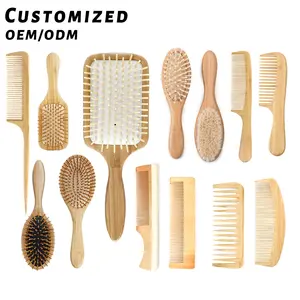 Muestra gratis Venta caliente Cepillo de pelo de madera grande Cepillos de madera de bambú para productos para el cabello Cepillo de pelo de madera al por mayor