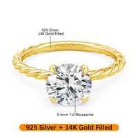 Fournitures de fabrication de bijoux en or Texture de corde de bouton en argent sterling 925 14K rempli d'or Bague de fiançailles 1ct Moissanite Femme