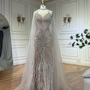 Serene Hill LA72882 Vestidos de Noche de Lujo Color Caramelo con Cuentas y Capa Desmontable Corte Sirena para Fiestas Formales para Mujer - Product Image 1