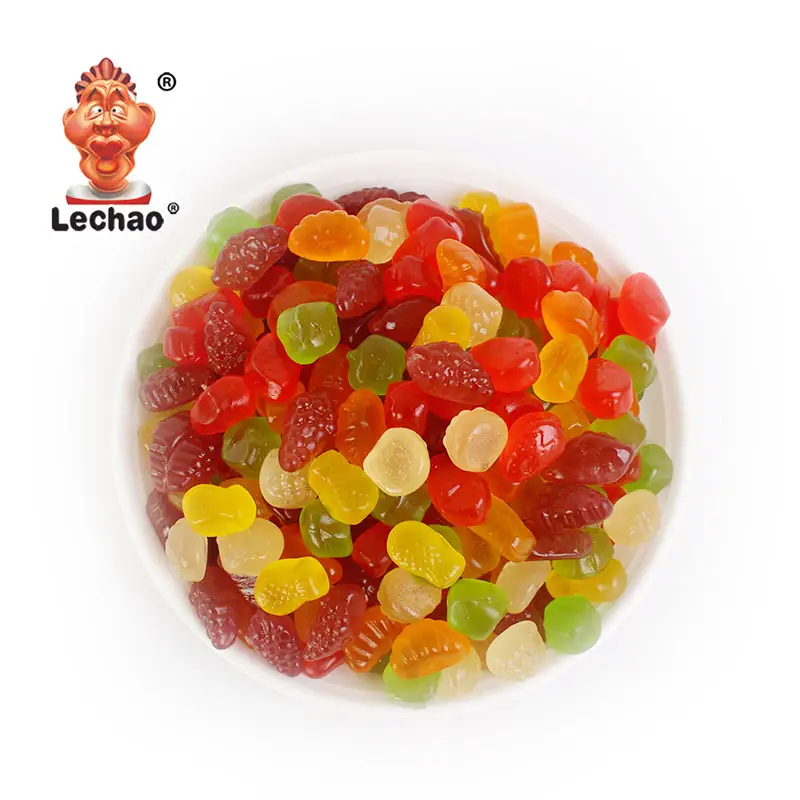 Custom wholesale colorful fruit flavour fruit shaped jelly candy halal gummy