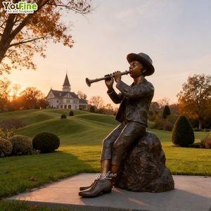 YOUFINE Tamaño Real Jardín al aire libre decoración fundición arte bronce niño tocando flauta estatua escultura - Product Image 2