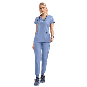 Conjunto de Uniforme Médico para <span class=keywords><strong>Mujer</strong></span> - Blusa de Cuello Mao Oversize y <span class=keywords><strong>Pantalones</strong></span> Rectos Ajustados, 13 Bolsillos, Antiarrugas - Product Image 5