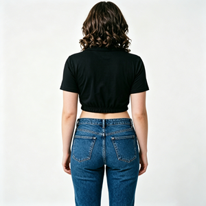 <span class=keywords><strong>Polo</strong></span> Crop da <span class=keywords><strong>Donna</strong></span> Nera a Maniche Corte, Scollo a V, Estiva, Casual, Elasticizzata, Stile Y2K Streetwear, Top Carino per Feste e Club - Product Image 3