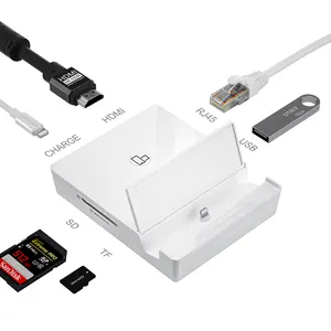 Adaptor Pembaca Kartu Lampu Ke OTG USB Rj45, Konektor Ethernet HDMI Kompatibel 4K 1080P Adaptor AV Digital untuk iPhone iPad