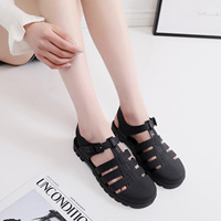 Sandales romaines minimalistes d'été pour femmes avec fermeture à boucle, en PVC, à semelle plate, imperméables, tendance et polyvalentes, type Jelly Shoes