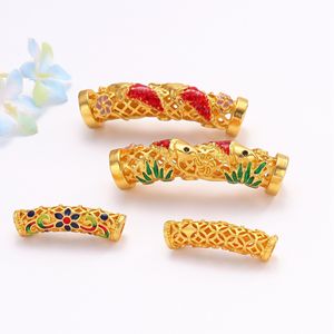 Manchon de bijoux en tube incurvé émaillé 26x6x3mm en alliage de zinc ajouré motif Lotus Double Poisson, accessoire de bracelet DIY - Product Image 4