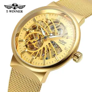 WINNER 8126 low price golden boys mechanical watch perfect Mesh band Waterproof automatic low moq business Casual watch factory