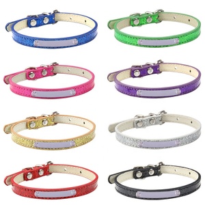 Collar de perro de PU brillante de MOQ bajo con logotipo personalizado Collares de cuello de gato de patrón sólido en tamaños XL <span class=keywords><strong>XXL</strong></span> Nombre de identificación grabado - Product Image 2