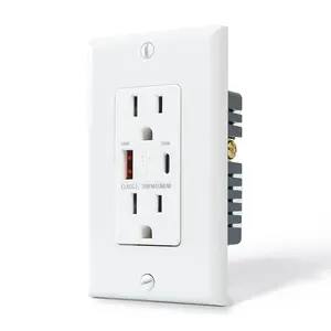 Fast Charging USB Type A Type C Output PD 20W 18W US Standard Duplex 15A Receptacle USB Outlet Wall Socket With TR