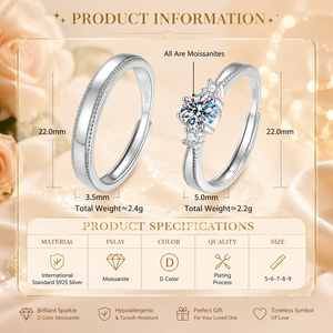 Anillo de Compromiso y Matrimonio para Pareja, Anillo de Mujer con Moissanita D VVS1, Anillo de Hombre de Plata 925, Joyería de Moissanita - Product Image 6
