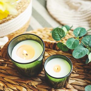 Factory Hot Sale Transparent Heat Resistant Cylinder 8oz Glass Empty Candle Vessel <b>Lid</b> for Easter Candle Making Silk Screen - Product Image 2
