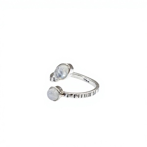 925 Sterling <b>Silver</b> <b>Adjustable</b> Open <b>Ring</b> with Oval and Round Rainbow Moonstone Handmade Artisan Jewelry - Product Image 3