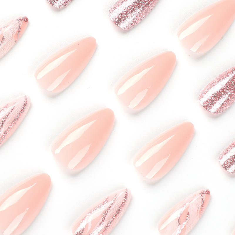 Nail Supplies French Long Nails Gold Glitter Gradual White Designer Acrylic Press on Fakes False Finger Nails Glitter for Women