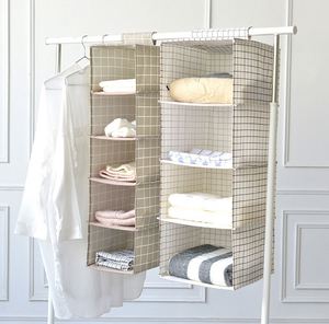 Sac de rangement pour armoire, design classique 2026, en tissu coton et lin, pour vêtements de dortoir, suspendu, avec crochet multicouche tridimensionnel - Product Image 3