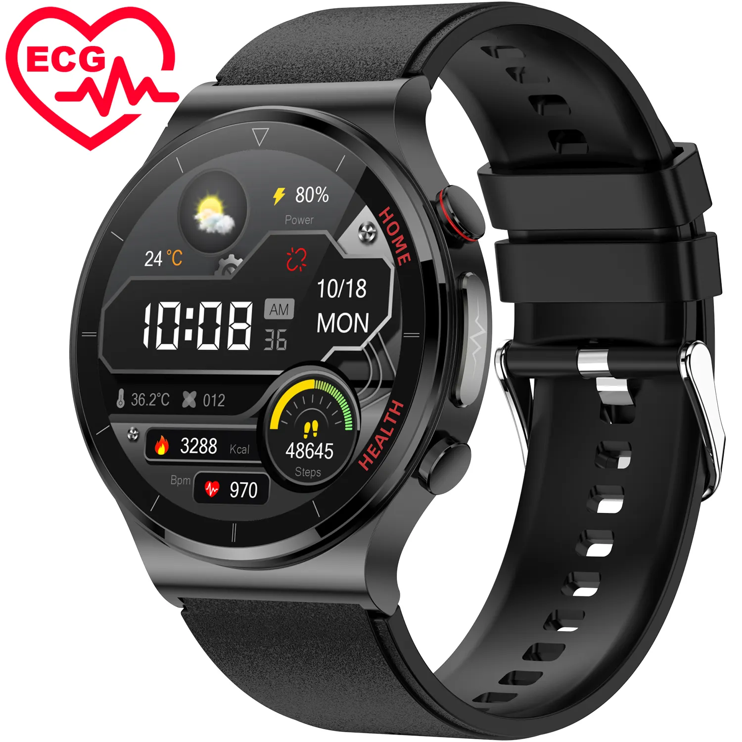 VALDUS ECG Salud Smartwatch Monitoreo de la temperatura corporal Dispositivo portátil FitnessSmartwatchMan Sport Smart Watch E300