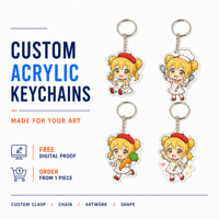 Porte-clés en acrylique Anime, acrylique transparent de qualité supérieure, personnalisable, vente en gros, OEM, fermoir à déclenchement, impression UV vive, impression d'illustrations personnalisées