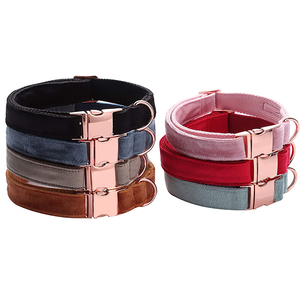 OEM Adjustable Luxury Soft Velvet Cat Dog Collar and Leash Set Custom Comfort Cotton Webbing Rose Gold Metal Buckle