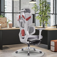 Chaise de jeu informatique moderne et confortable, tissu gris, maille, réglable, ergonomique, avec appui-tête 5D et repose-pieds télescopique
