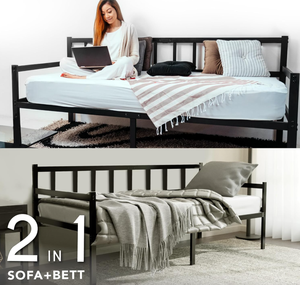 Ensemble de meubles de chambre à coucher canapé-<span class=keywords><strong>lit</strong></span> en métal au design moderne noir avec lieu de rangement, cadre de <span class=keywords><strong>lit</strong></span> de qualité stable - Product Image 4