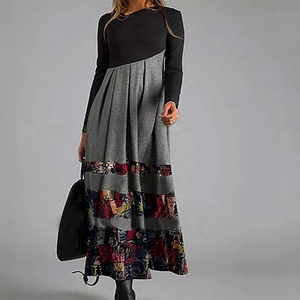 Nuovo Abito Lungo da Donna Autunno Inverno 2025 Eco-Friendly con Stampa Etnica Retrò, Scollo a V, Maniche Lunghe, Vestibilità Slim e Gonna a Trapezio - Product Image 6