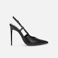 Chaussures de soirée effet serpent, bout pointu, talon haut, sandales à lanières, paillettes, effet peau de serpent, sandales brillantes à lanières