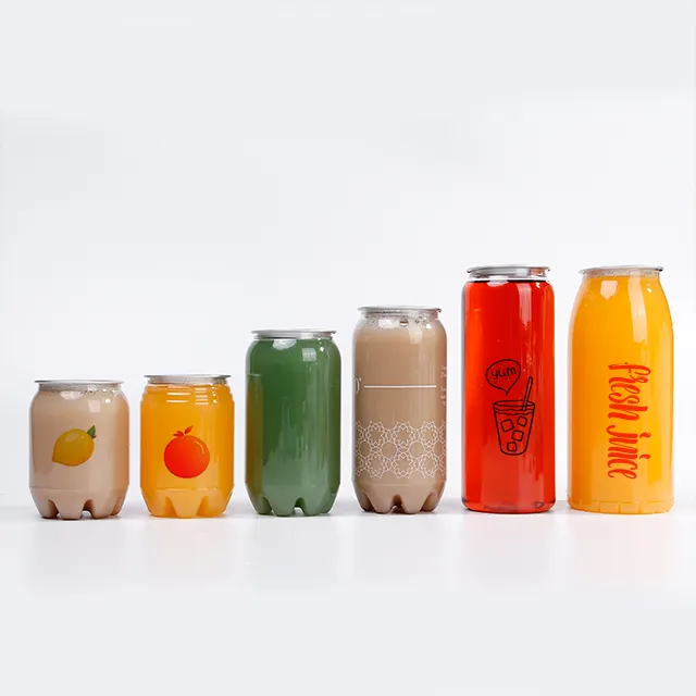 Food Safety Grade Plastic Juice Bottle 650ml clear Can of Round mouth bottle for Beverages Soda with Pull Tab Aluminum lid