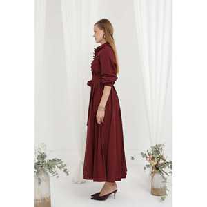 Elegant Women's Belted Mandarin Collar A-Line Dress Stone Color Comfortable <b>Wrap</b> And <b>Tie</b> Evening Wear - Product Image 6