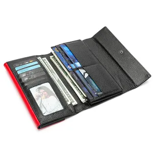 تصميم محفظة نسائية جلدية حقيقية سعة كبيرة حاملة للبطاقات مشبك للمال محفظة جلدية محفظة نسائية للسيدات