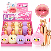 Huile à lèvres en tube métallique doré, brillant à lèvres avec porte-clés pompon oiseau mignon, fabrication OEM personnalisée