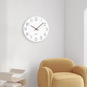 Modern Fashion Simple White Wall Clock With LED Light Home Decoration Round Mdf Wood Clocks Custom