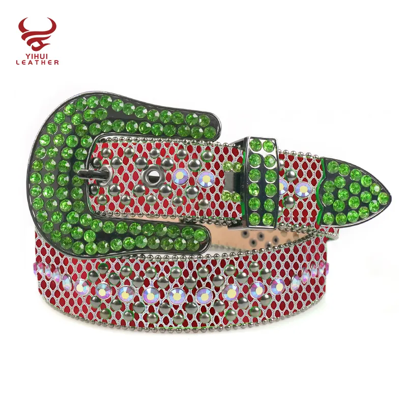 Nouvelle mode de styliste 2023, ceintures en strass, cadeau de noël pour hommes et femmes, cristal clouté rouge vert diamant BB ceintures