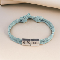 Pulsera de Moda de Alta Gama con Diseño de Cuerda Milanesa, Carcasa de Acero Inoxidable, Patrón Grabado, Letras en Paracord Cian, Regalo