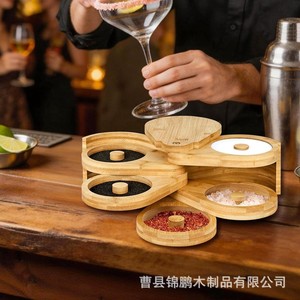 Boîte à assaisonnements en bambou à cinq étages avec support rotatif pour sel et sucre, pour bar, cocktails et condiments - Product Image 3