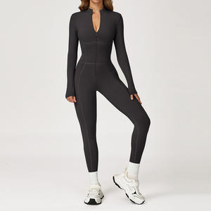 Viviblook Z1227JP02 <b>Women's</b> Jumpsuit Outdoors <b>Tracksuits</b> Stand Up Collar Zipper Long Sleeved Casual Yoga One Piece Jumpsuit - Product Image 4